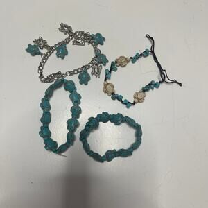 Set of 4 simple stretch bracelets turquoise dyed stone chip southwestern